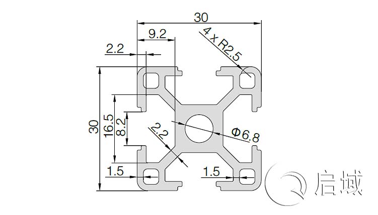 QY-8-3030黑色铝型材图纸