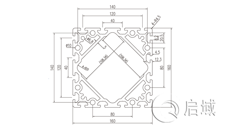 QY-10-9090W铝型材图纸