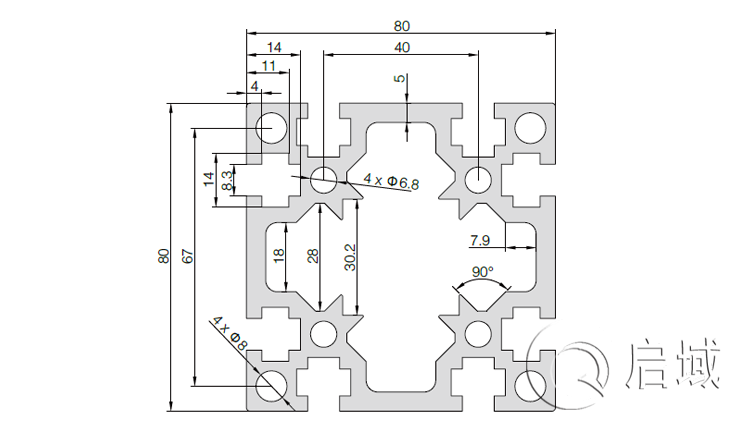 QY-8-8080G铝型材图纸